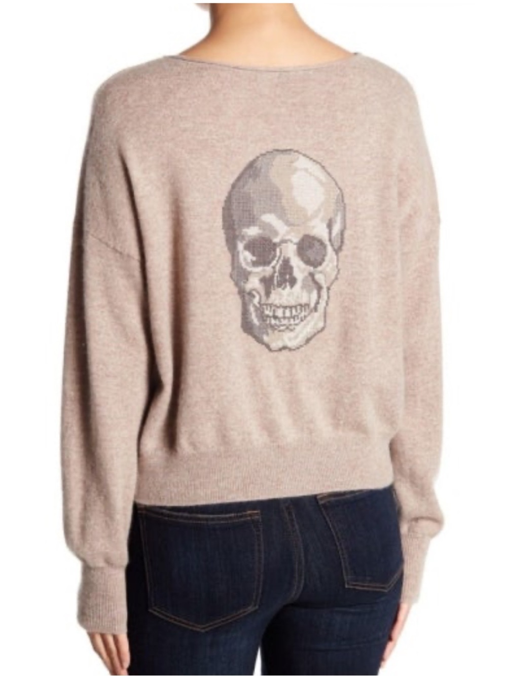 Skull Cashmere 100% Cashmere Boatneck Sweater Heather Taupe Neutral Small